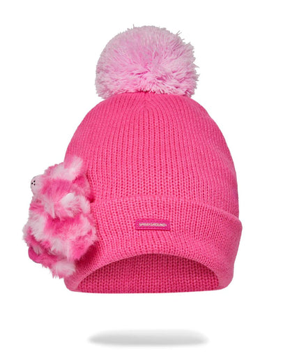 PINK LIL BEAR PUFF BEANIE