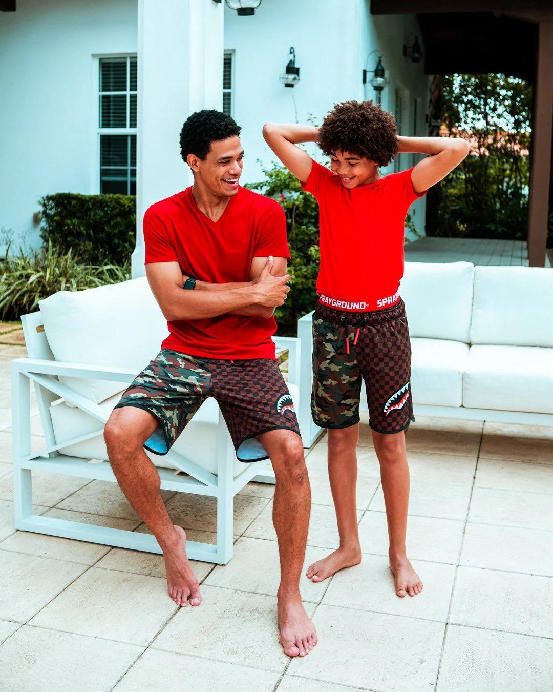 KIDS CHECKS & CAMO SWIM TRUNKS