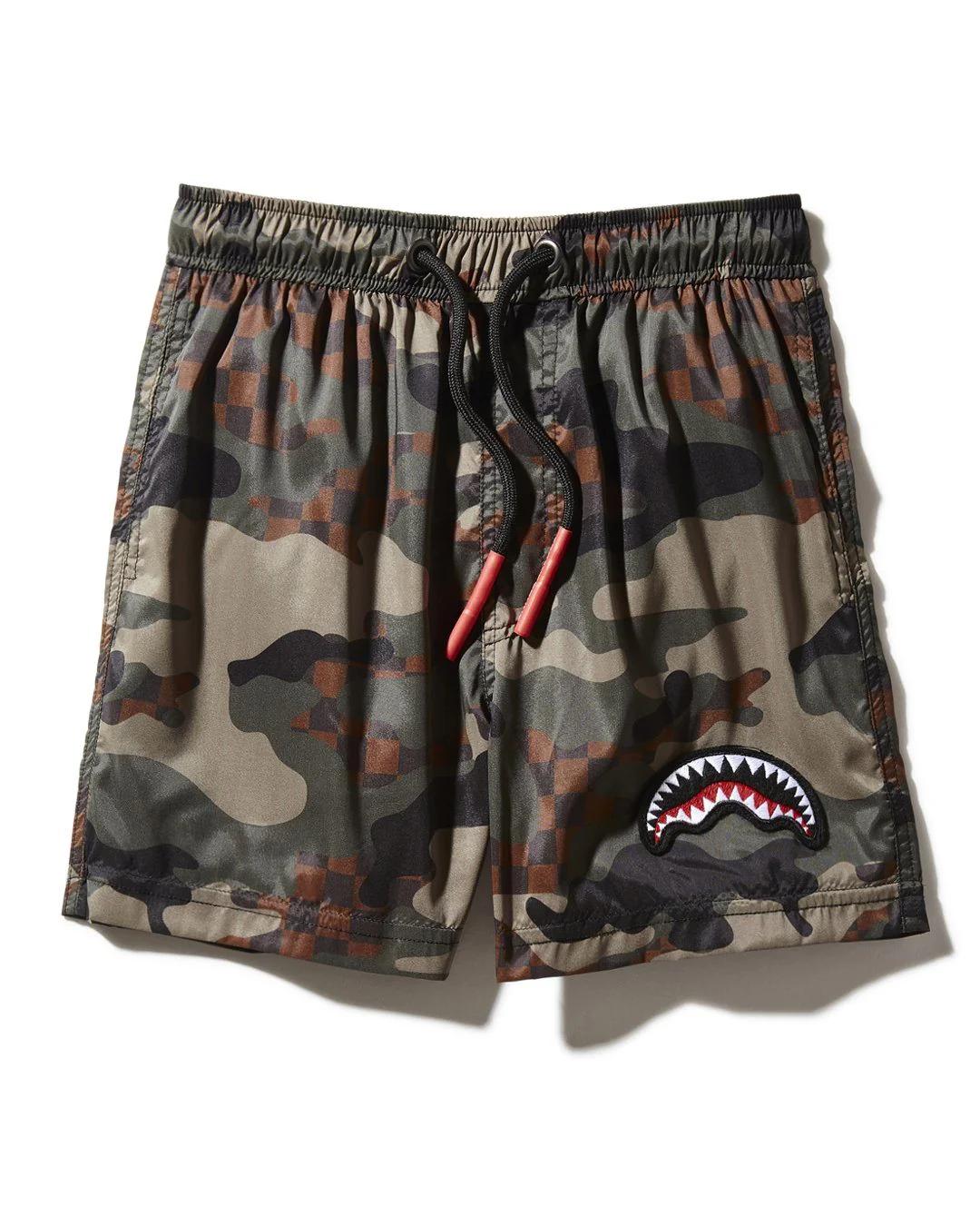 KIDS CAMO CHECKERED SWIM TRUNKS