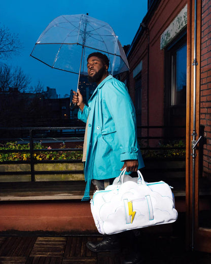 CLOUDY WITH A CHANCE OF SHARK DUFFLE