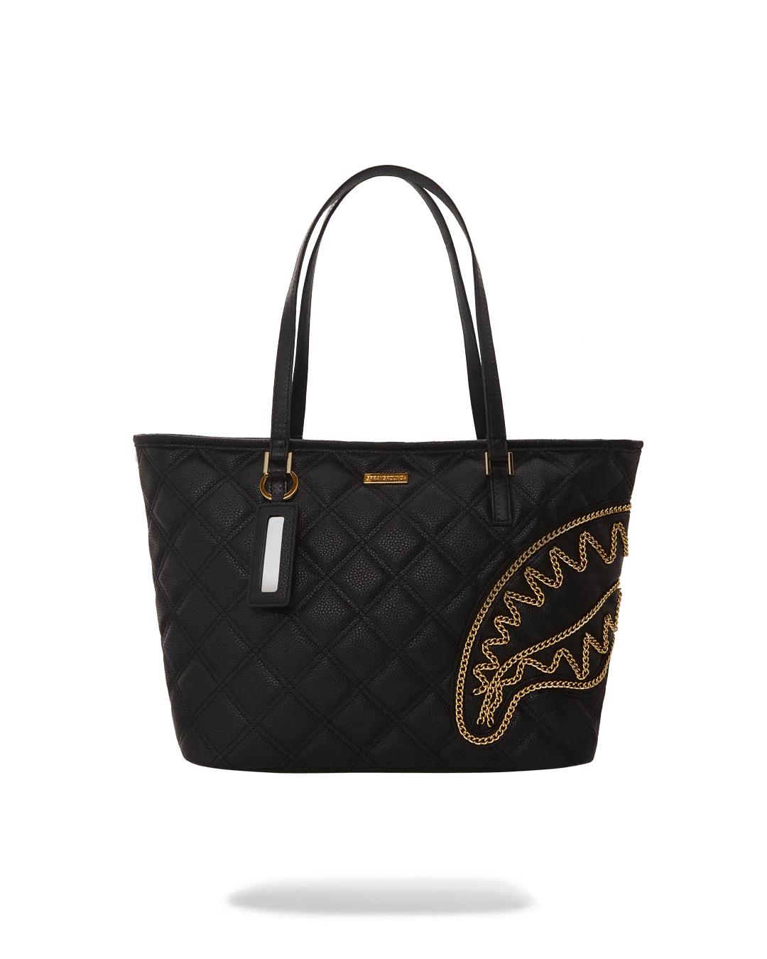 NOIR QUILT GOLD CHAIN SHARK TOTE