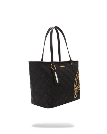 NOIR QUILT GOLD CHAIN SHARK TOTE