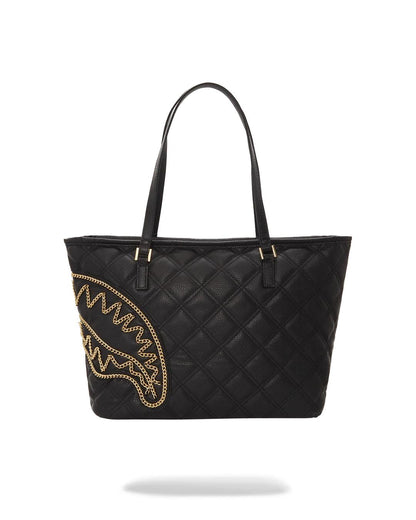 NOIR QUILT GOLD CHAIN SHARK TOTE
