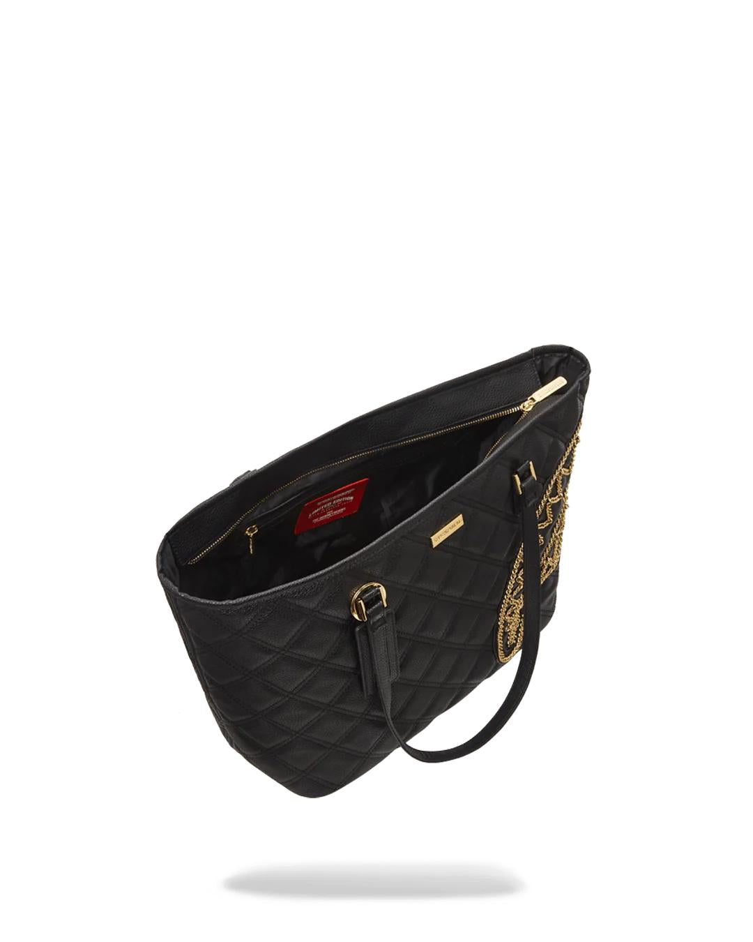 NOIR QUILT GOLD CHAIN SHARK TOTE