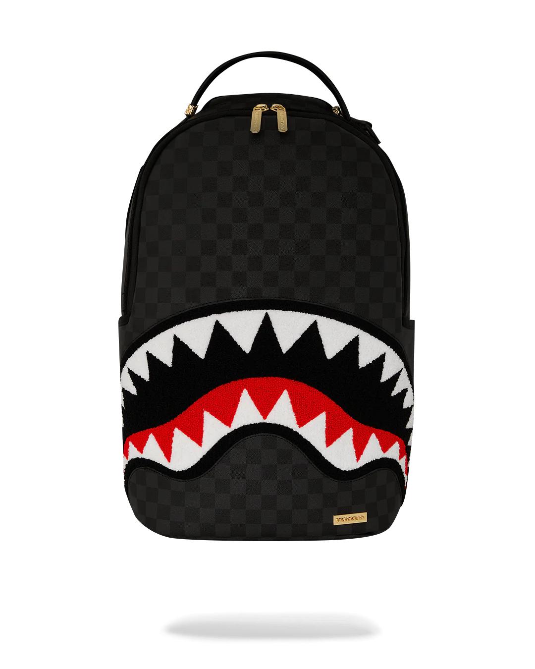 LIGHTS OUT SHARKS IN PARIS CHENILLE SHARK BACKPACK