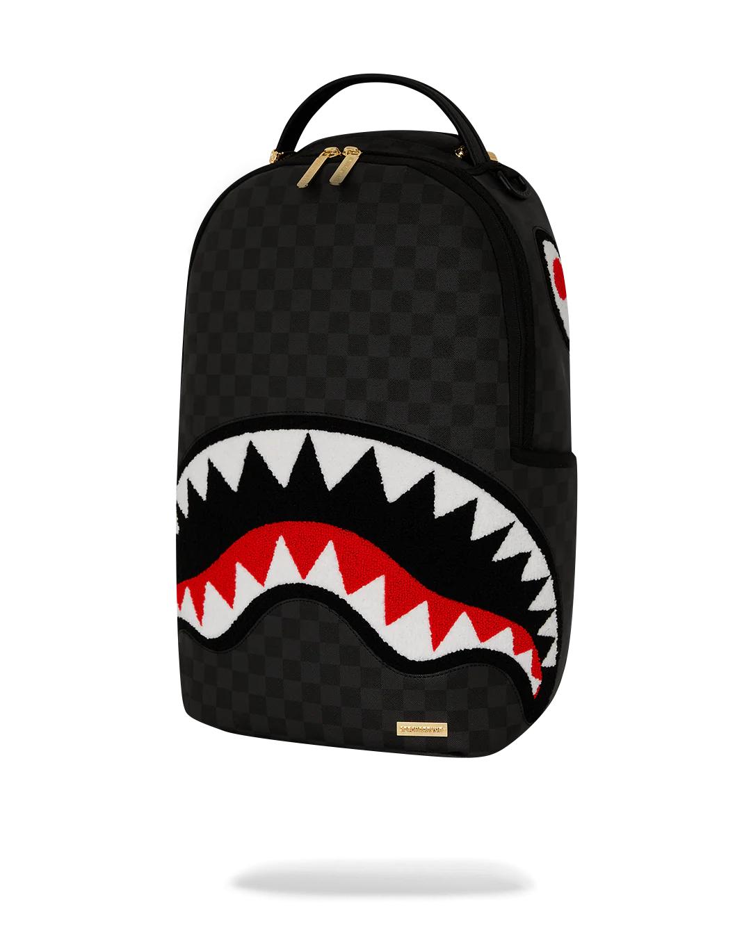 LIGHTS OUT SHARKS IN PARIS CHENILLE SHARK BACKPACK